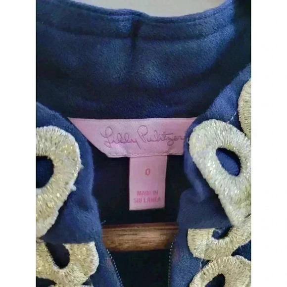 Lilly Pulitzer Womens 0 Dress Navy Blue Jane Shift Gold Embroidered Sleeveless - Picture 3 of 4